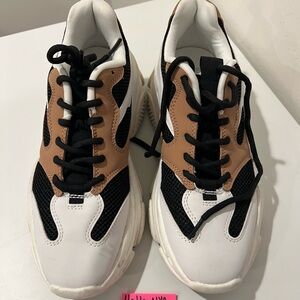 Women's Athletic Sneakers in White, Black & Brown - Casual Comfort